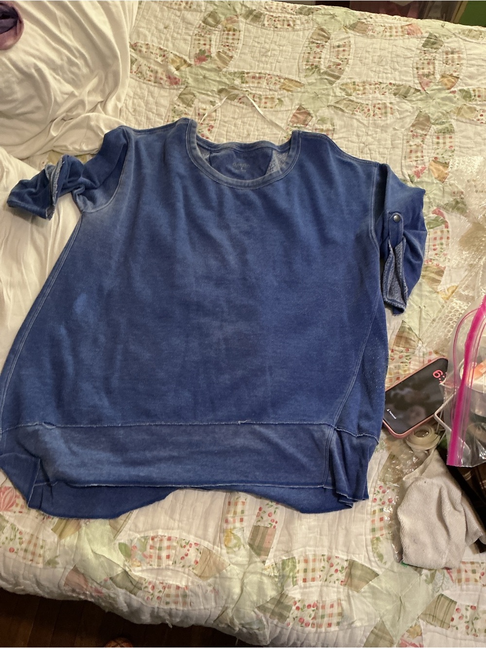 Calvin Klein Navy Blue Short Sleeve Velour Sweatshirt